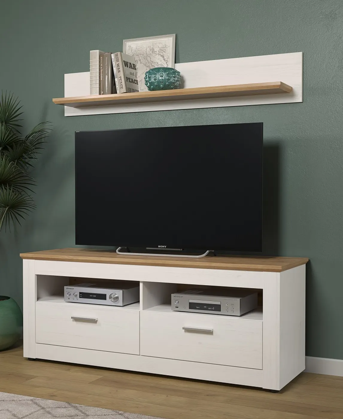 Wohnwand Anbauwand Shade | Andersen Pinie weiß / Artisan Eiche | Landhausstil | 4-teilig
