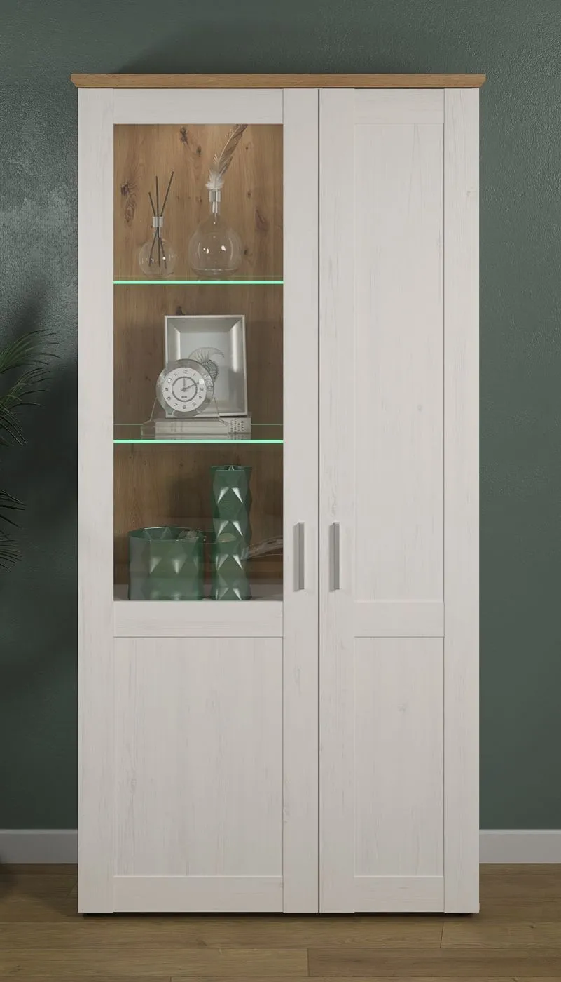 Wohnwand Anbauwand Shade | Andersen Pinie weiß / Artisan Eiche | Landhausstil | 4-teilig | LED Beleuchtung 1