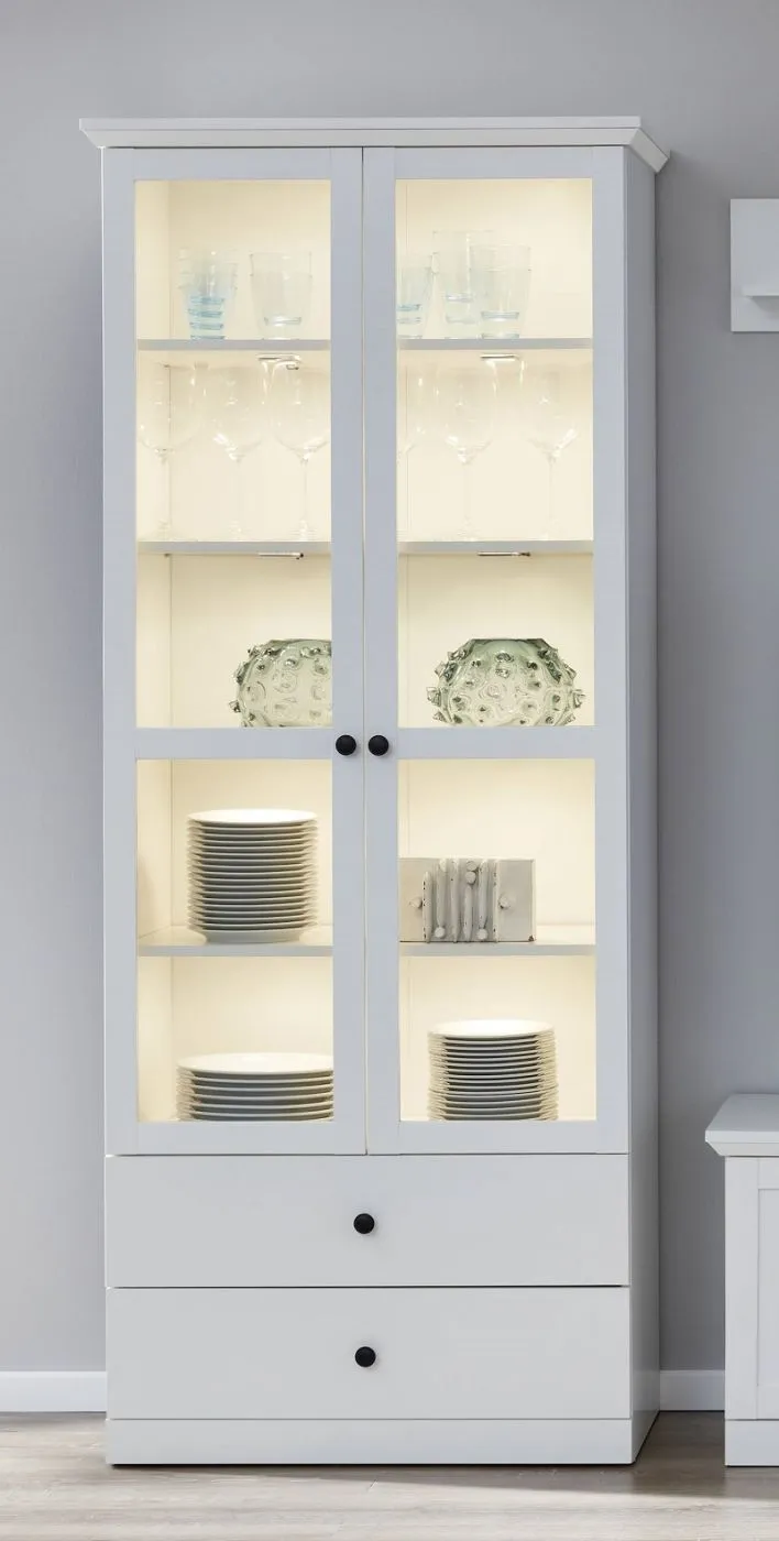 Wohnwand Baxter | weiß | Landhausstil | 3-teilig | LED Beleuchtung