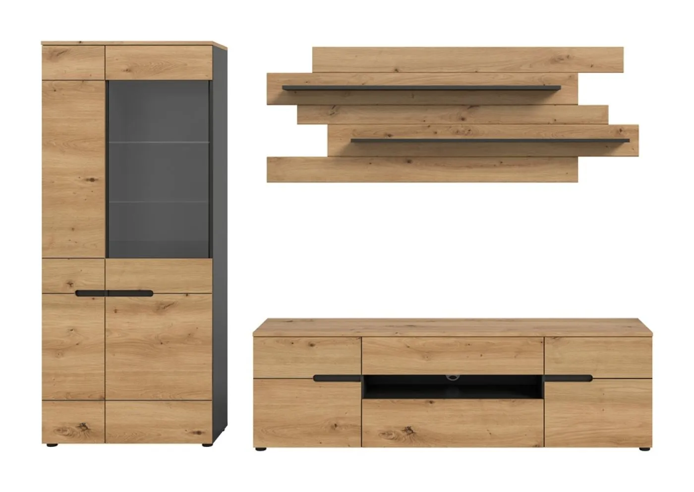 Wohnwand Canu 1 | 3-teilig | Artisan / Basalt Grau