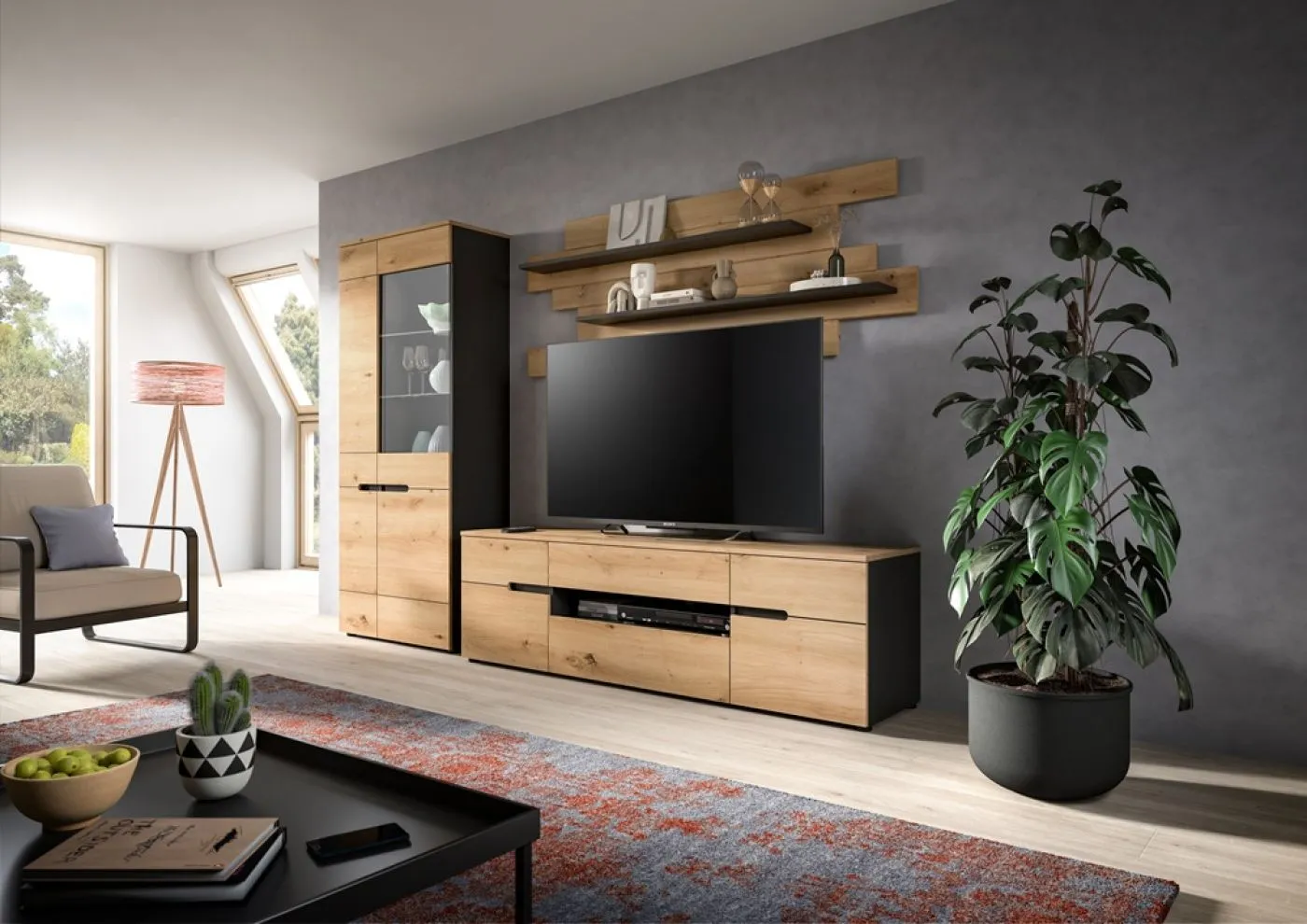 Wohnwand Canu 1 | 3-teilig | Artisan / Basalt Grau Komplettset