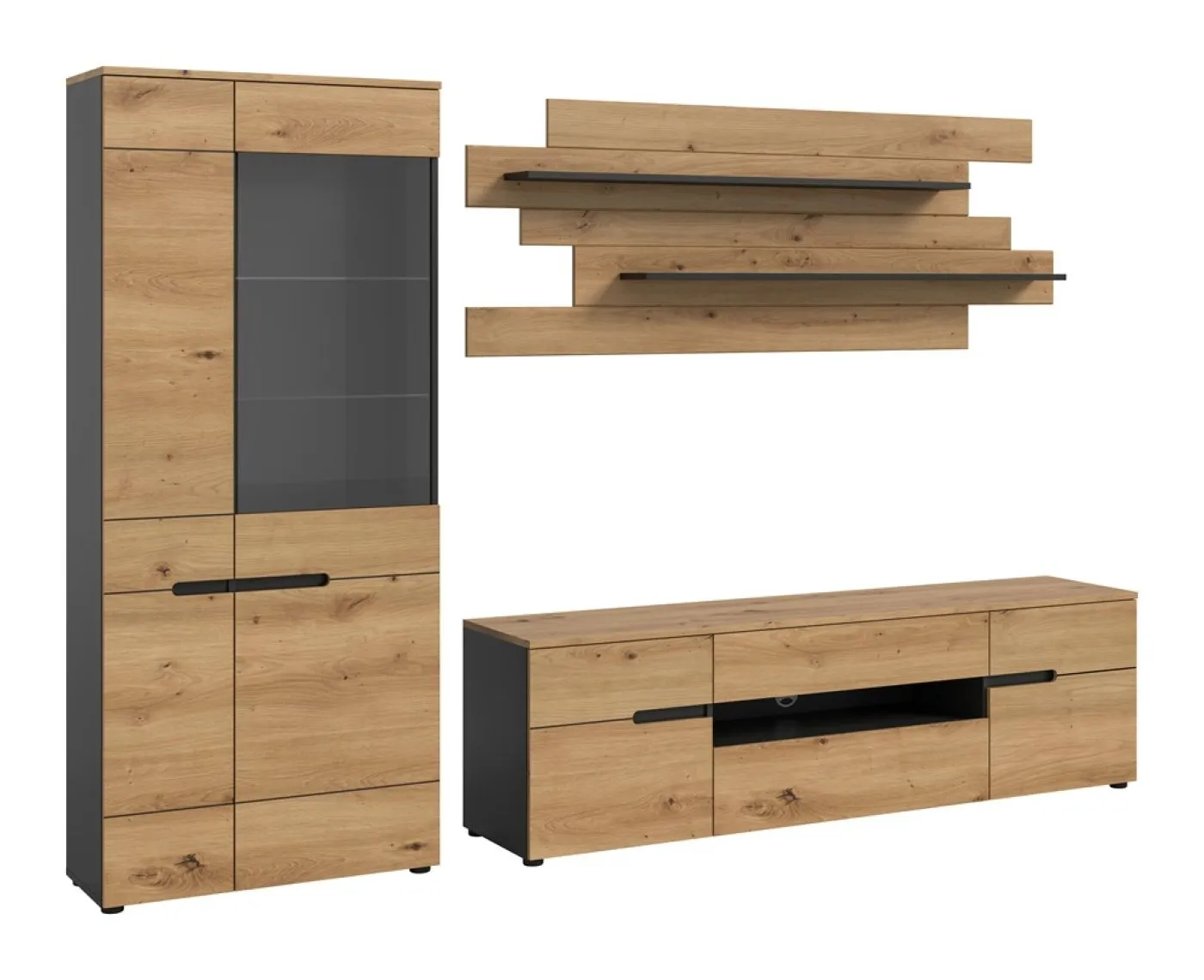 Wohnwand Canu 1 | 3-teilig | Artisan / Basalt Grau mit 2er Set Unterbauspot