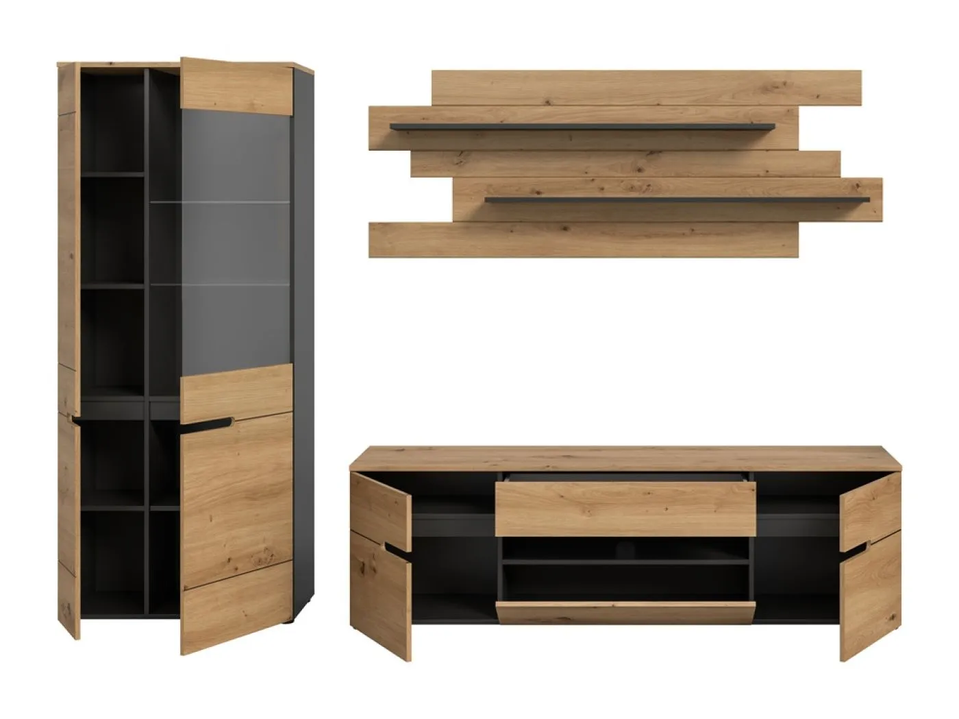 Wohnwand Canu 1 | 3-teilig | Artisan / Basalt Grau mit 2er Set Unterbauspot