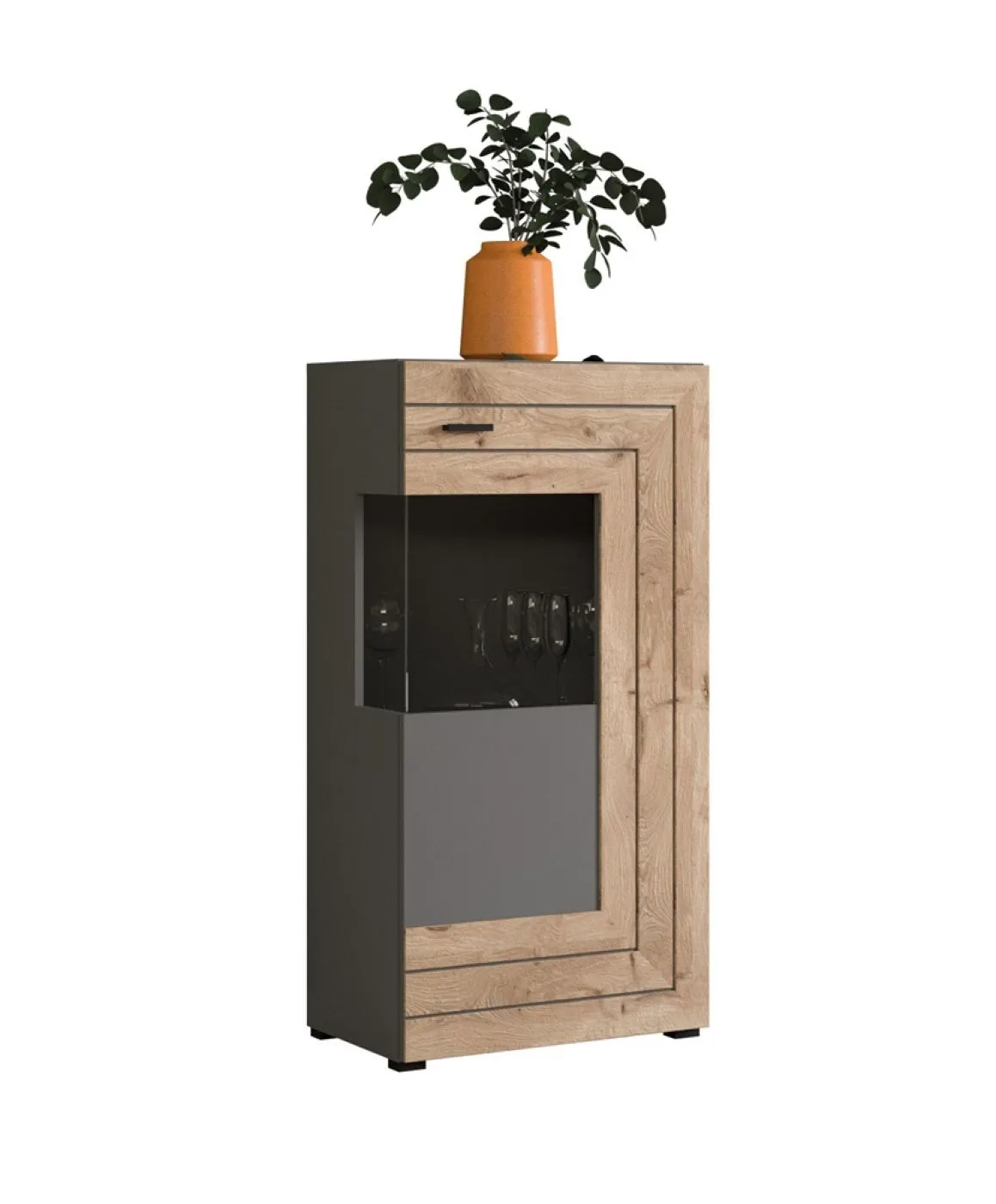 Wohnwand Freno | grau matt / Nox Oak | 4-teilig | LED Beleuchtung 4