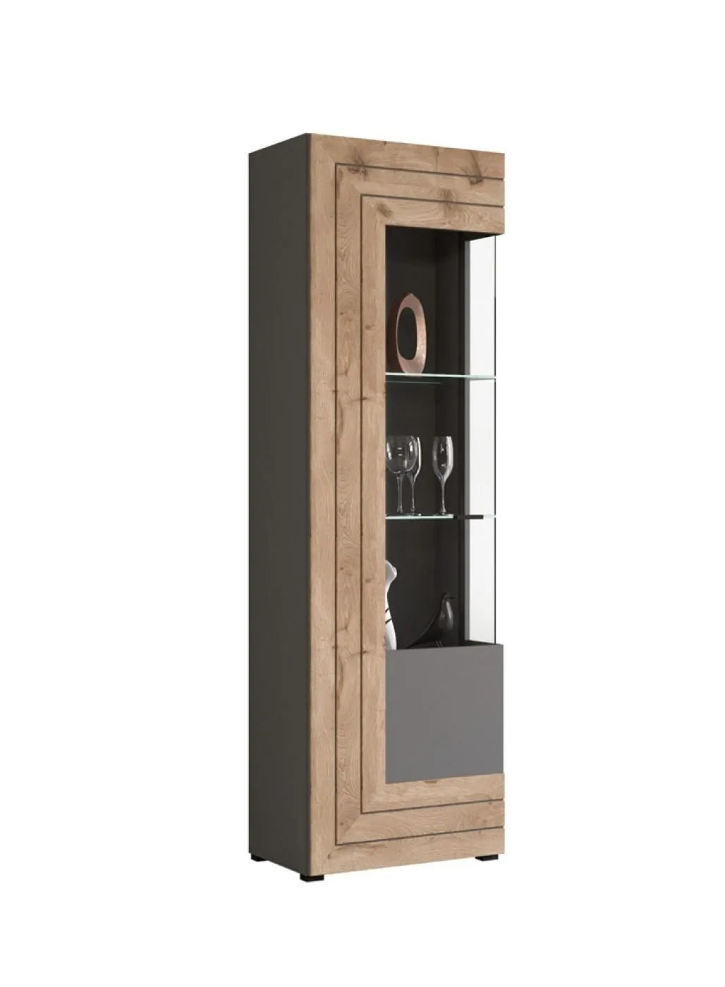 Wohnwand Freno | grau matt / Nox Oak | 4-teilig | LED Beleuchtung