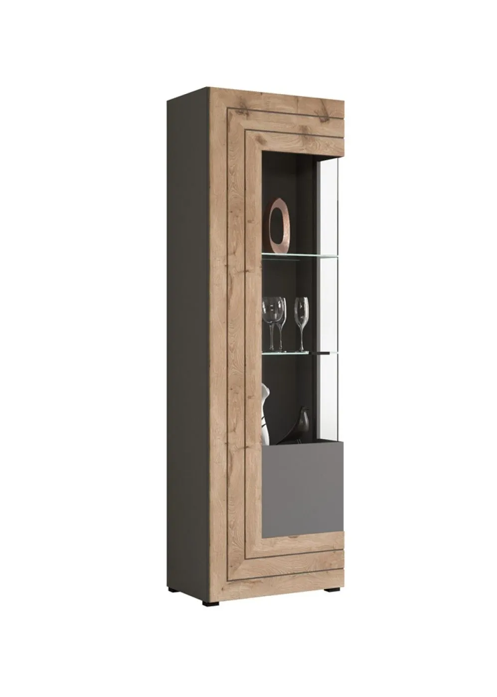 Wohnwand Freno | grau matt / Nox Oak | 4-teilig | LED Beleuchtung 5