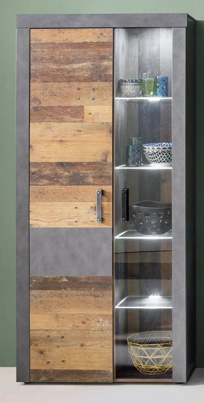 Wohnwand Indy | Old Used Wood / Matera grau | 4-teilig | Shabby Look