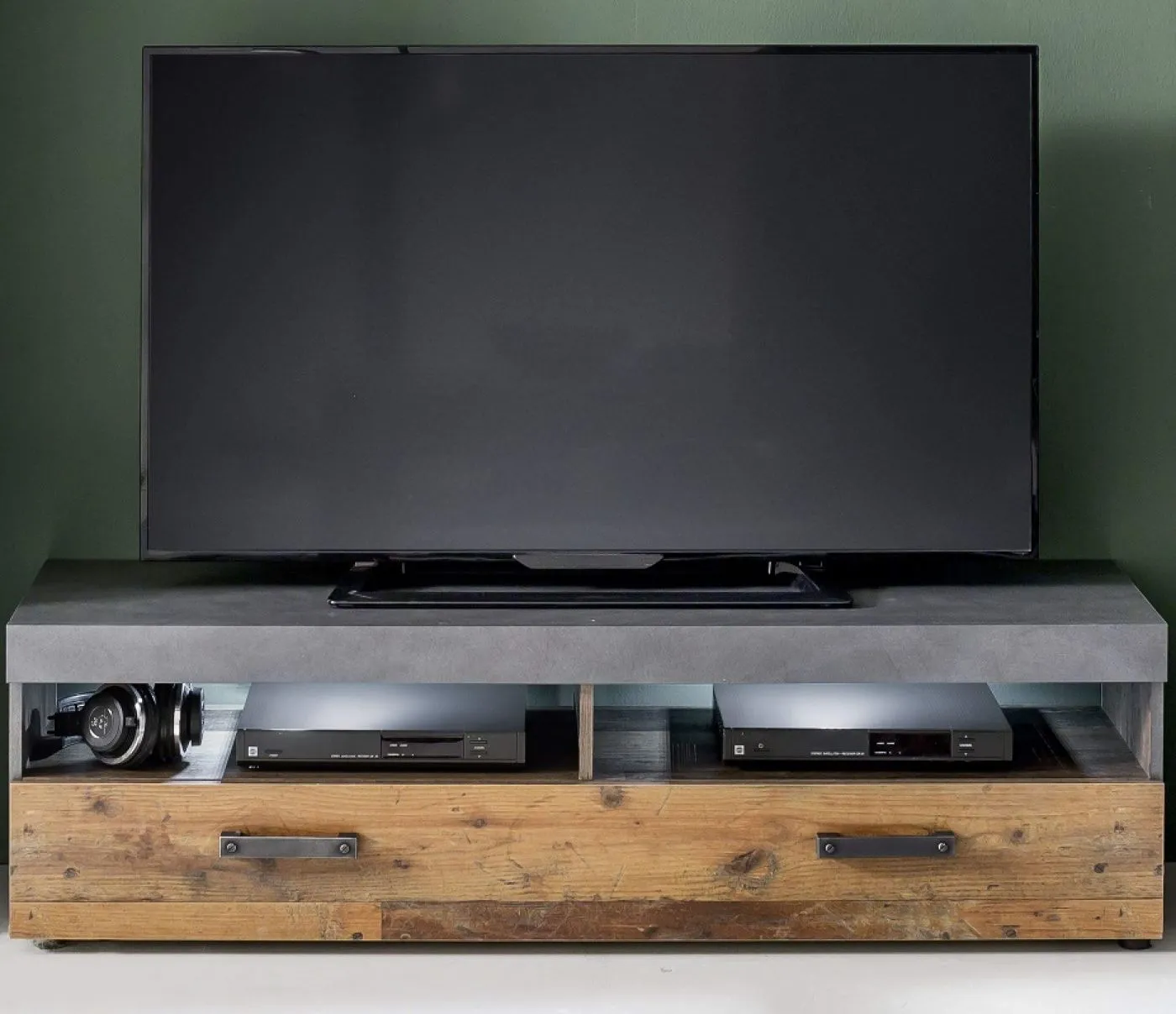 Wohnwand Indy | Old Used Wood / Matera grau | 4-teilig | Shabby Look | LED Beleuchung