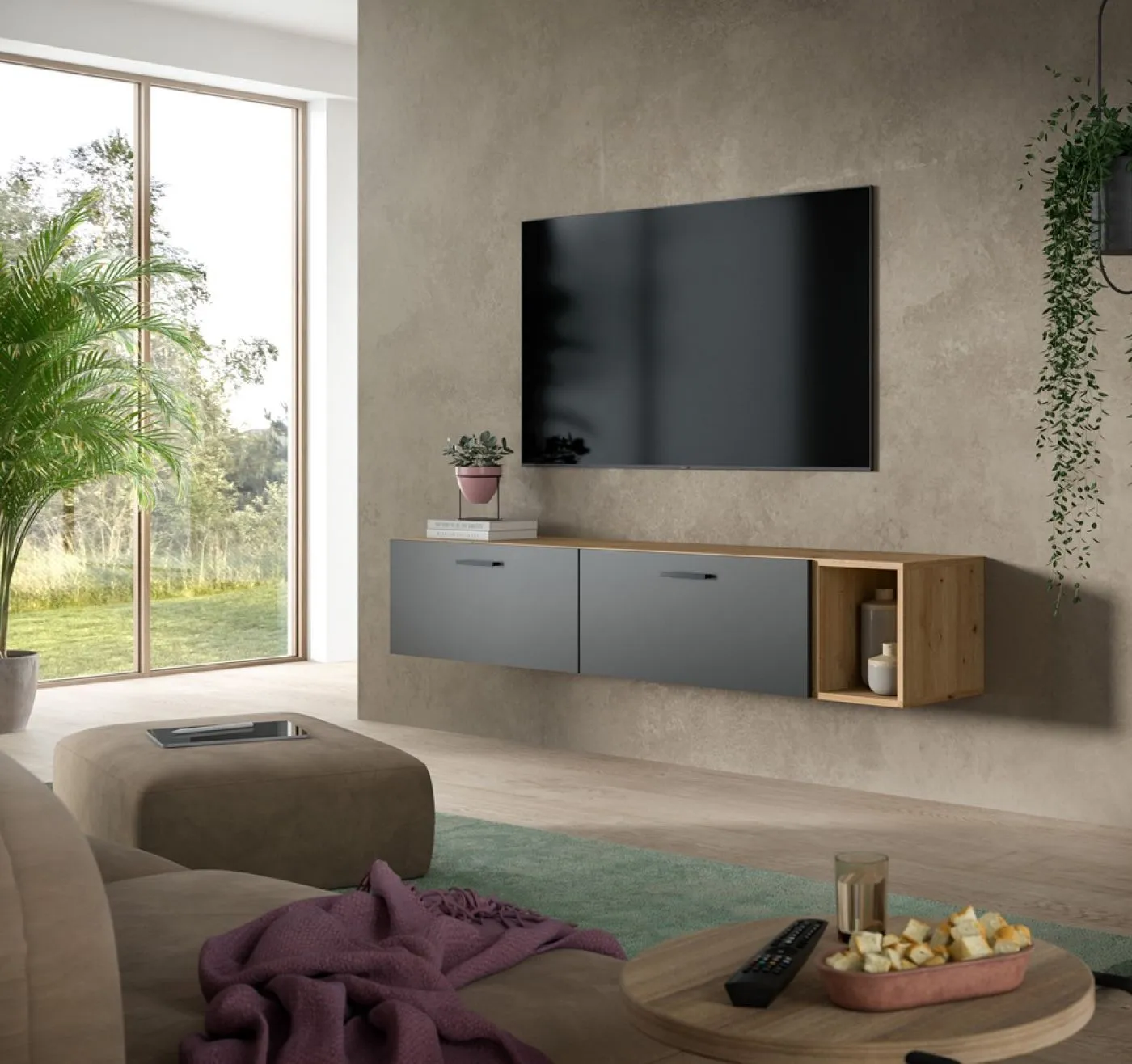 Wohnwand The One | 3-teilig | Artisan Oak / Basalt grau