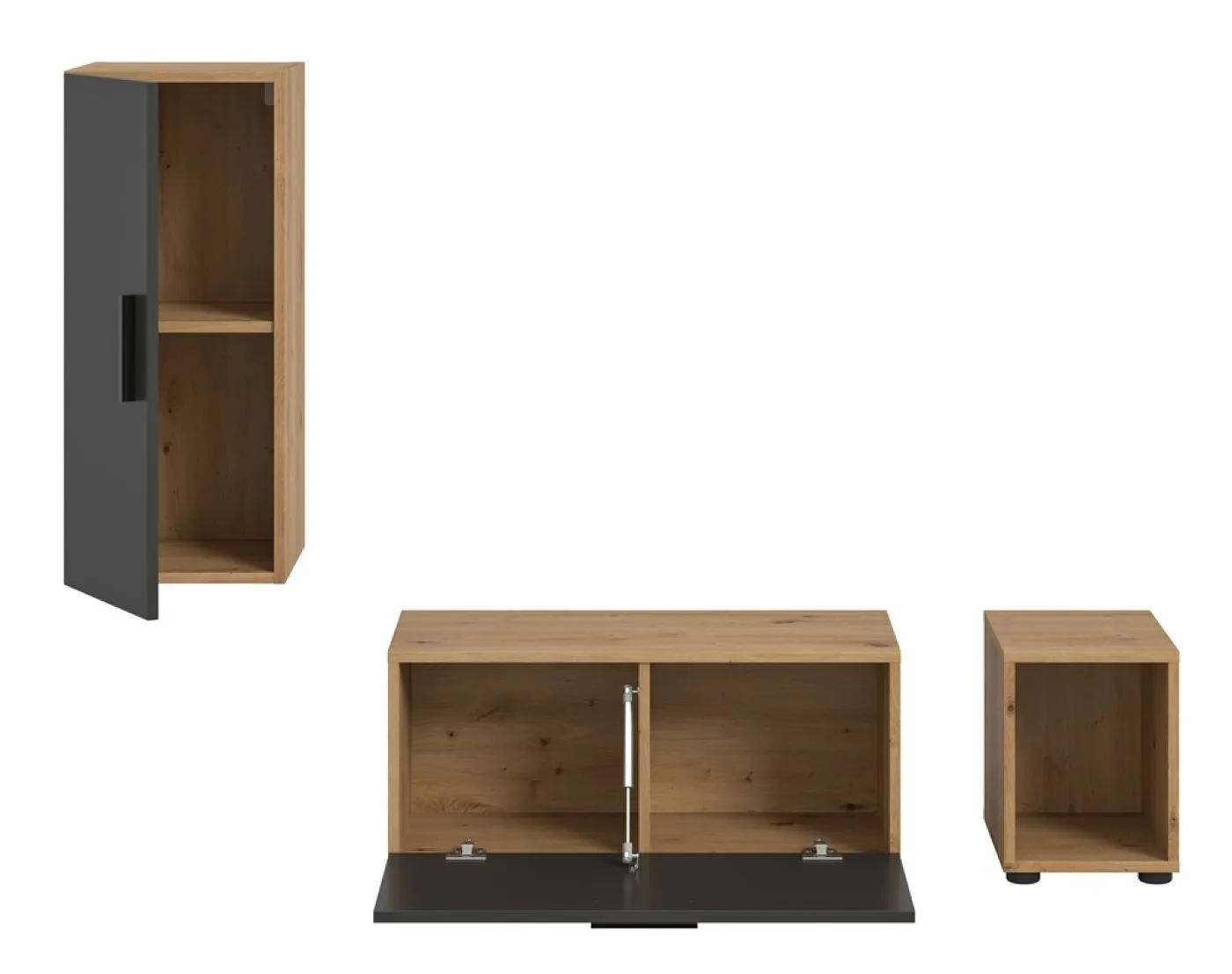 Wohnwand The One | 3-teilig | Artisan Oak / Basalt grau mit 2er Set Unterbauspot warmweiß