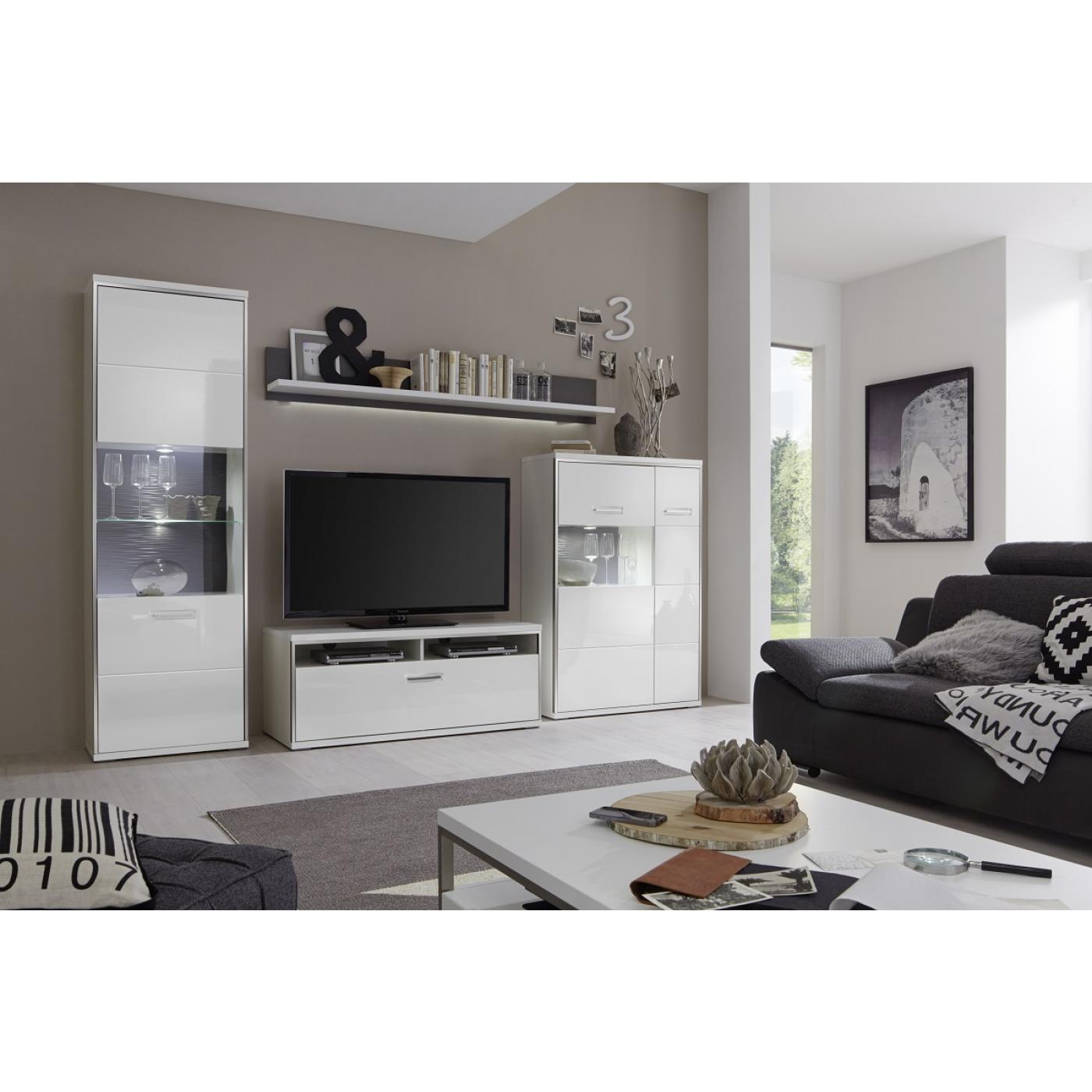 Wohnwand Trento 2 | weiß Hochglanz | 4-teilig | LED Beleuchtung