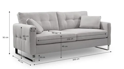 2,5-Sitzer Polstersofa Hera | 203cm | Flachgewebe | hellgrau