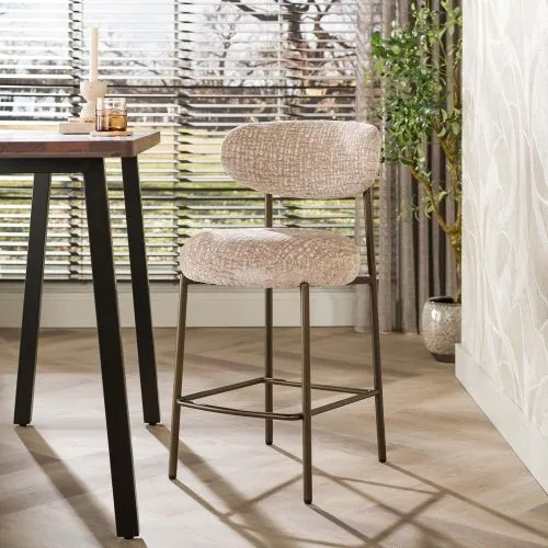 2er Set Barhocker Elysia | Monti Stoff / Strukturgewebe | sand-braun