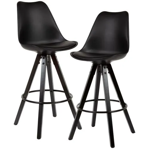 2er Set Barhocker Loreno | mit schwarzen Beinen | Kunstleder | schwarz
