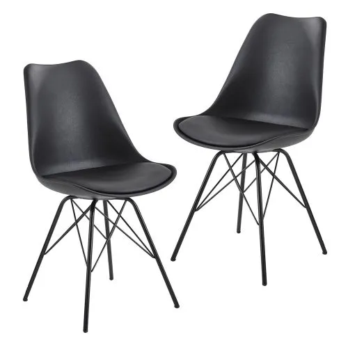 2er Set Esszimmerstuhl Velina | mit schwarzen Beinen | Kunstleder | schwarz