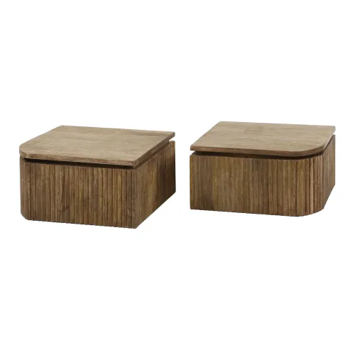 2er Set Nachttisch Keke | mit Schubkasten | Mangoholz | sandfarben