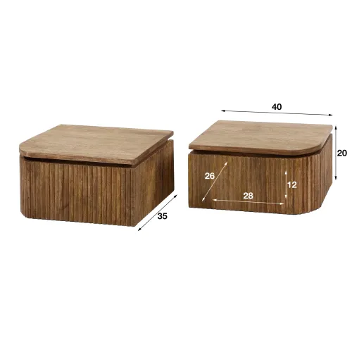 2er Set Nachttisch Keke | mit Schubkasten | Mangoholz | sandfarben