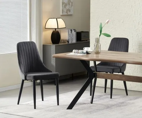 2er Set Stuhl Claudia | Samtbezug | Anthrazit