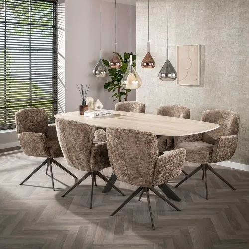 2er Set Stuhl Duba | drehbar | Hoven-Stoff | champagne-braun