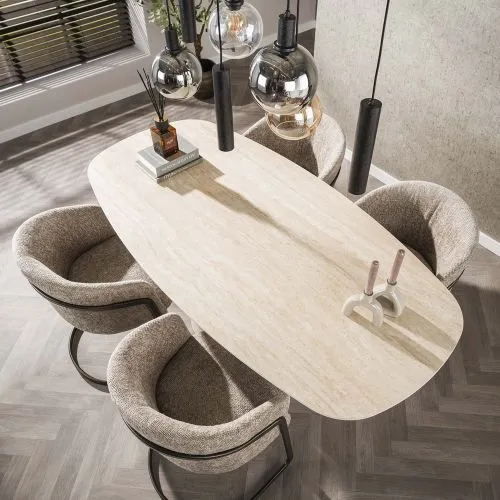 2er Set Stuhl Harmony | mit Schwinger-Gestell | Hoven-Stoff / Chenillegewebe | sand