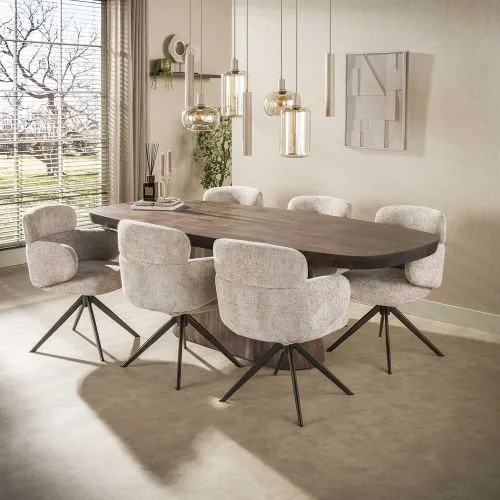 2er Set Stuhl Milagro | Hoven-Stoff / Chenillegewebe | drehbar | sand-braun