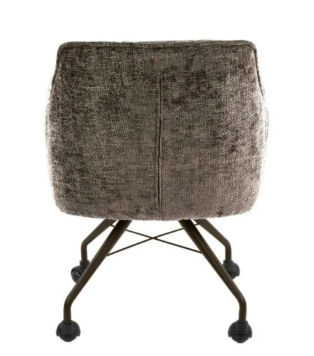 2er Set Stuhl Toik mit Armlehnen | auf Rollen | Hoven-Stoff / Chenillegewebe | taupe-braun