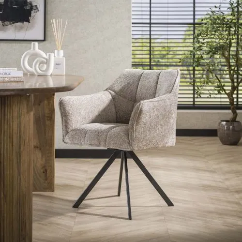 2er Set Stuhl Toik mit Armlehnen | drehbar | Hoven-Stoff / Chenillegewebe | sand