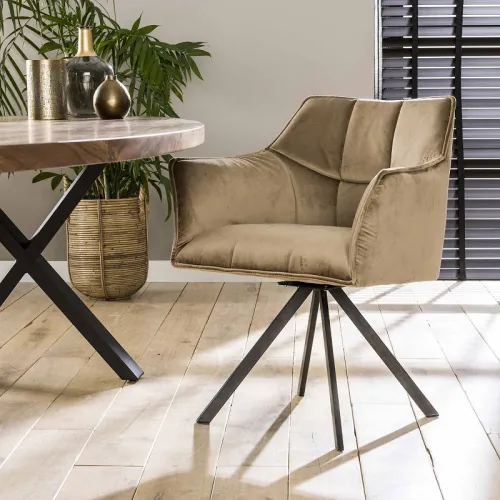 2er Set Stuhl Toik mit Armlehnen | Samt | drehbar | champagner