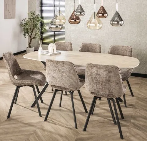 4er Set Stuhl Basi | drehbar | Chenille-Stoff | champagne