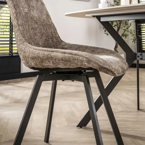 4er Set Stuhl Basi | drehbar | Chenille-Stoff | champagne