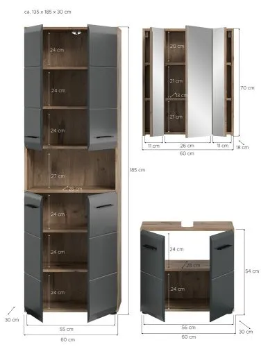 Bad Set Ice 1a | 3-teilig | Nox Oak / schwarz matt