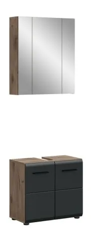 Bad Set Ice 2 | 2-teilig | Nox Oak / schwarz matt mit Aufsatzleuchte