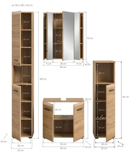 Bad Set Ice 2 | 4-teilig | Artisan Oak mit Aufsatzleuchte