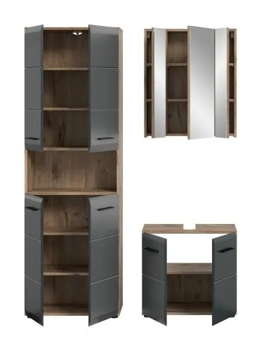 Bad Set Ice | 3-teilig | Nox Oak / schwarz matt mit Badaufsatzleuchte 1