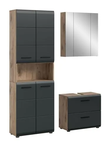 Bad Set Ice | 3-teilig | Nox Oak / schwarz matt mit Badaufsatzleuchte
