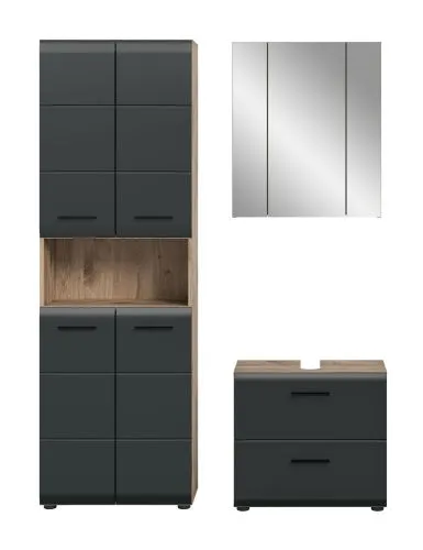 Bad Set Ice | 3-teilig | Nox Oak / schwarz matt mit Badaufsatzleuchte