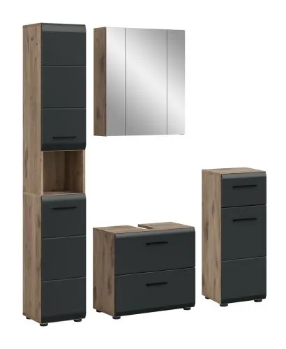 Bad Set Ice | 4-teilig | Nox Oak / schwarz matt mit Aufsatzleuchte