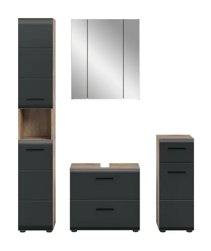 Bad Set Ice | 4-teilig | Nox Oak / schwarz matt mit Aufsatzleuchte