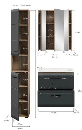 Bad Set Ice 5 | 3-teilig | Nox Oak / schwarz matt