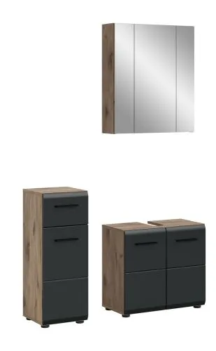 Bad Set Ice 5 | 3-teilig | Nox Oak / schwarz matt mit Aufsatzleuchte