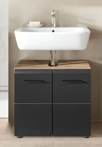 Bad Set Ice 5 | 3-teilig | Nox Oak / schwarz matt mit Aufsatzleuchte