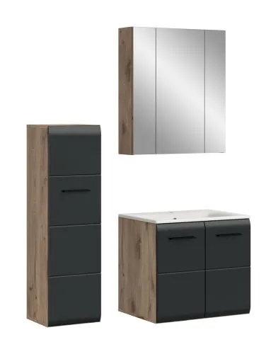 Bad Set Ice 8 | 3-teilig | Nox Oak / schwarz matt mit Badaufsatzleuchte