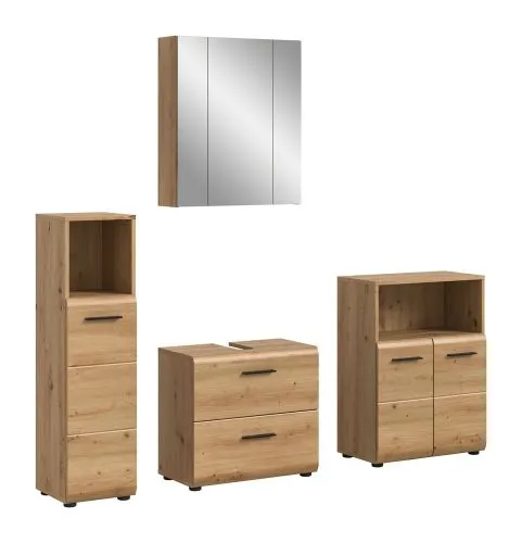 Bad Set Ice 8 | 4-teilig | Artisan Oak mit Aufsatzleuchte