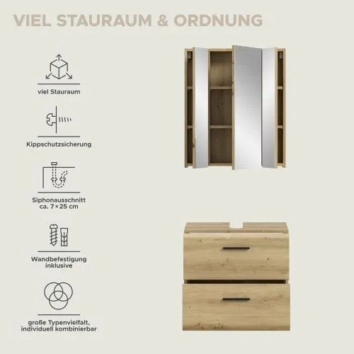 Bad Set Ice auf Rollen | 2-teilig | Artisan Oak ohne