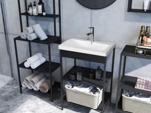 Badezimmer Regal Hochschrank Lorin | schwarz