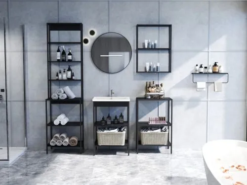 Badezimmer Regal Hochschrank Lorin | schwarz