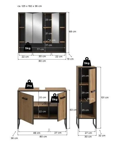 Badezimmer-Set Bagno 1 | Artisan Oak | 3-teilig ohne Beleuchtung