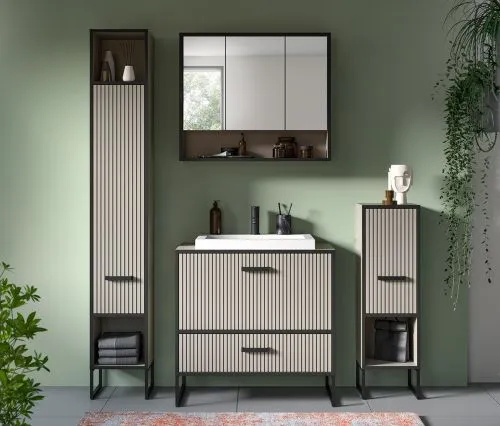 Badezimmer-Set Bagno | Kaschmir | 4-teilig | inkl. Waschbecken