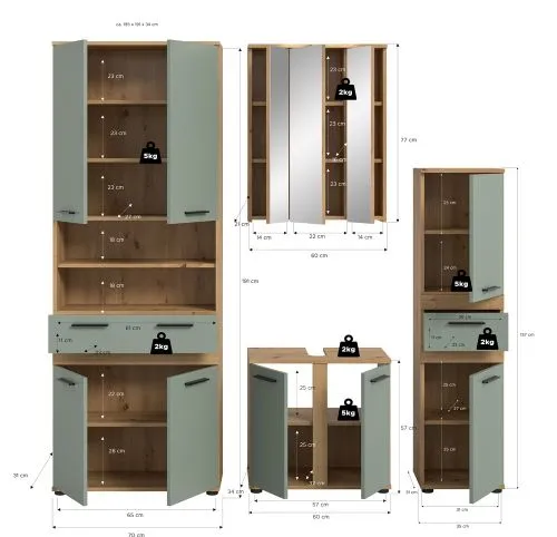Badezimmer-Set Blake 1 | Salbei / Artisan Eiche | 4-teilig