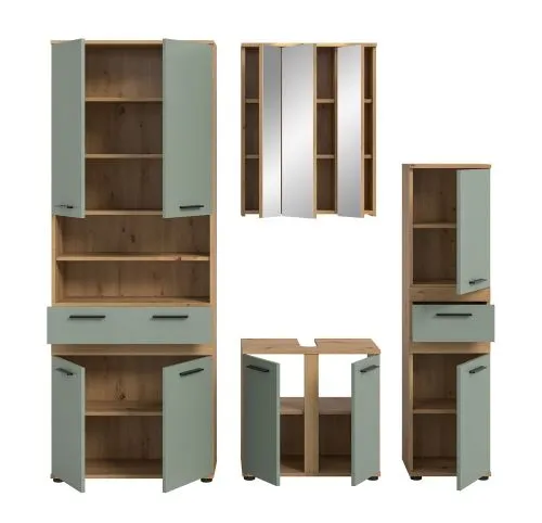 Badezimmer-Set Blake 1 | Salbei / Artisan Eiche | 4-teilig ohne Aufsatzleuchte